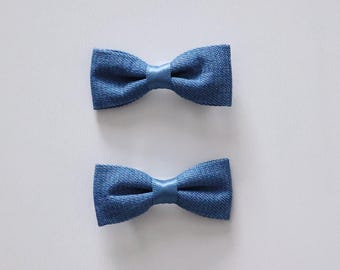2 Set Classic Blue Fabric Bow Hair Clips, Girl hair clips, Baby girl hair clips, Girl hair accessories, Toddler hair clips