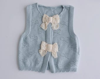 Girl Lace Bow Knit Vest, Girl gift, Girl Birthday Wear
