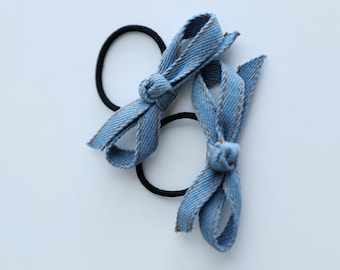2 Pack Denim Bow Hair Ties, Baby hair ties, Toddler hair ties, Girl hair ties, Hair elastics, Girl gifts, Ponytail holders