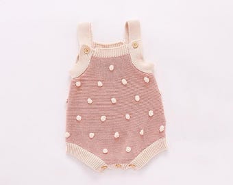 Knitted Polka Dot Baby Romper, Baby Girl Romper, Knit Romper, Baby Shower Gift