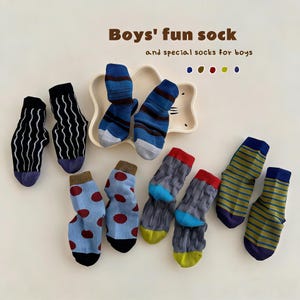 5 Pack Boy Spring Crew Socks, Fun Pattern Toddler Socks, Easter Gift, Cute Colorful Cotton Socks, Toddler Boy Socks, Basket Stuffer Idea