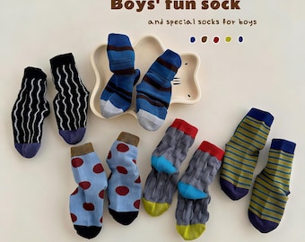 5 Pack Boy Spring Crew Socks, Fun Pattern Toddler Socks, Easter Gift, Cute Colorful Cotton Socks, Toddler Boy Socks, Basket Stuffer Idea