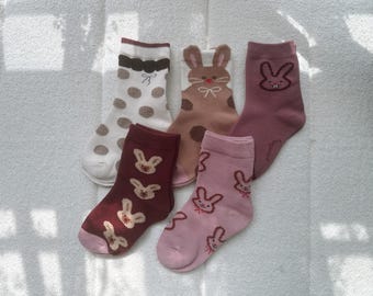 5 Pack Girl’s Easter Bunny Toddler Socks, Girls Spring Cotton Crew Socks, Easter Basket Stuffer, Cute Rabbit Kids Socks, Spring Kids Socks