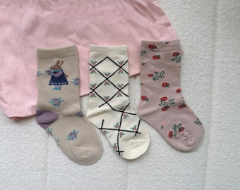 3 Pack Girl’s Easter Bunny Toddler Socks, Girls Spring Cotton Crew Socks, Easter Basket Stuffer, Cute Rabbit Kids Socks, Spring Kids Socks