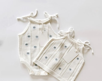 Daisy Embroidered Knit Baby Romper, Baby Girl Romper, Knit Romper, Baby Shower Gift