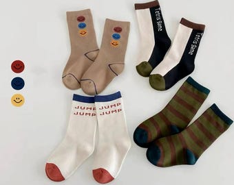 4 Pack Boy Socks, Happy Face Socks, Smiley Face Socks, Graphic Socks, Strip Socks, Comfortable Socks, Gift for boys