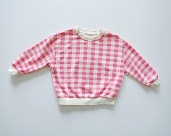 Pink & White Gingham Check Sweatshirt, Toddler clothing, Big kids sweatshirts, Gender neutral clothing
