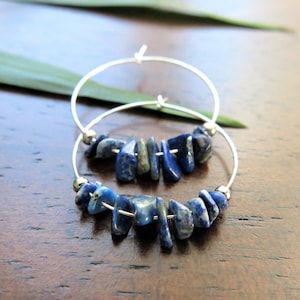 Natural Lapis Lazuli Chip Earrings / Wisdom Crystal Gift for Her / Custom Boho Gemstone Hoop Earrings