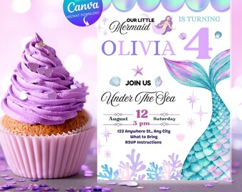 Mermaid Invitation, Mermaid Tail Birthday Invitation, Mermaid Under the Sea Birthday Invite, Mermaid Invites