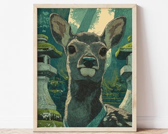 Sika Deer - Japanese Animal Art - Nara Park, Japan Travel Poster
