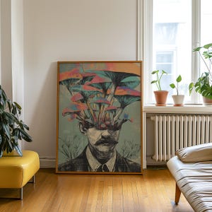 Mushroom Man - Psychedelic Vintage Poster - Retro Surreal Art - Expressionist Decor