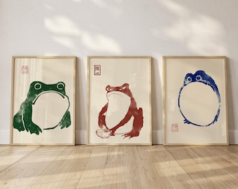 Matsumoto Hoji Frog Art Prints - Japanese Edo Period Artwork - Set of 3 (Custom Colors)