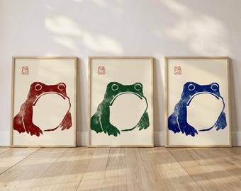 Matsumoto Hoji Sad Frog Poster - Japanese Edo Period Art (Custom Colors!) - Woodblock Frog Print