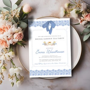 Tea Party Bridal Shower Invitation Template, Vintage Tea Party Invite, Garden Tea Party Invite, Dusty Blue Bridal Shower, Cottagecore, Canva