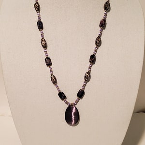 Handmade Purple Glass Stone Necklace - Purple & Gold