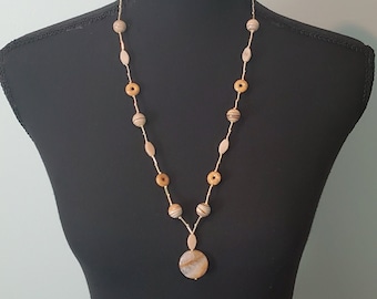 Light Brown and Gold Necklace - Stone and Glass