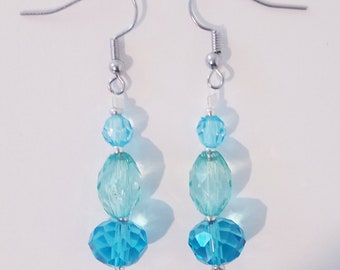 Turquoise Glass Earrings - -Turquoise Dangle Earrings - Turquoise and Silver Earrings