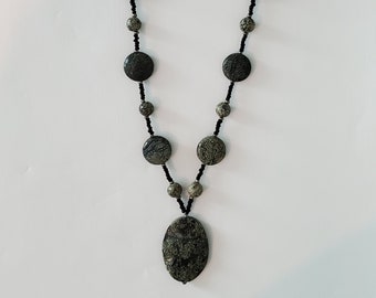 Green Stone Necklace - Green and Black