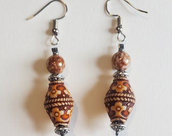 Handmade Brown Dangle Earrings - Brown and Silver