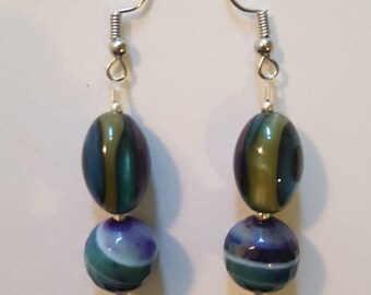 Green & Purple Stone Earrings - Purple Green Beaded Earrings