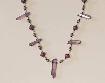 Purple Stone Necklace - Purple Silver White