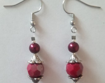 Red Glass Earrings - Red and Silver Earrings