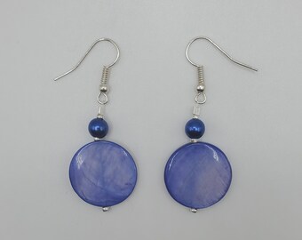Handmade Purple Shell Earrings - Purple and Silver