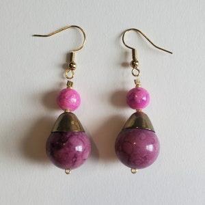Handmade Pink & Purple Dangle Earrings - Vintage Beads