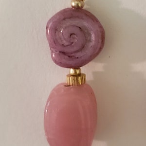 Pink Rose Glass Earrings Pink and Gold image 2
