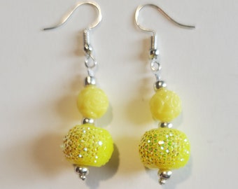 Handmade Bright Yellow Dangle Darrings - Yellow and Silver