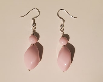 Handmade Pastel Pink Earrings - Pink & Silver - Vintage Beads