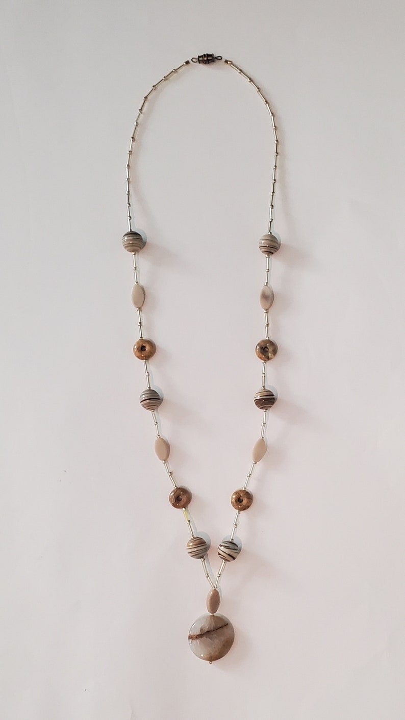 Light Brown and Gold Necklace Stone and Glass image 3