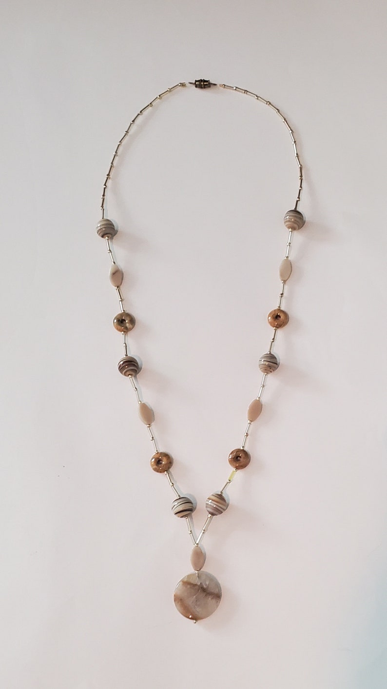 Light Brown and Gold Necklace Stone and Glass image 5