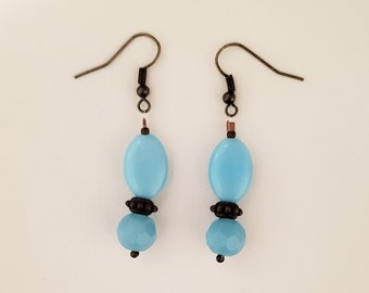 Handmade Turquoise, Blue Glass Earrings - Blue and Gold