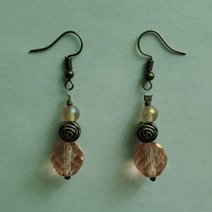 Pink Glass Earrings - Pink and Gold - Pink Rose Earrings