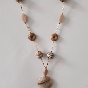 Light Brown and Gold Necklace Stone and Glass image 2