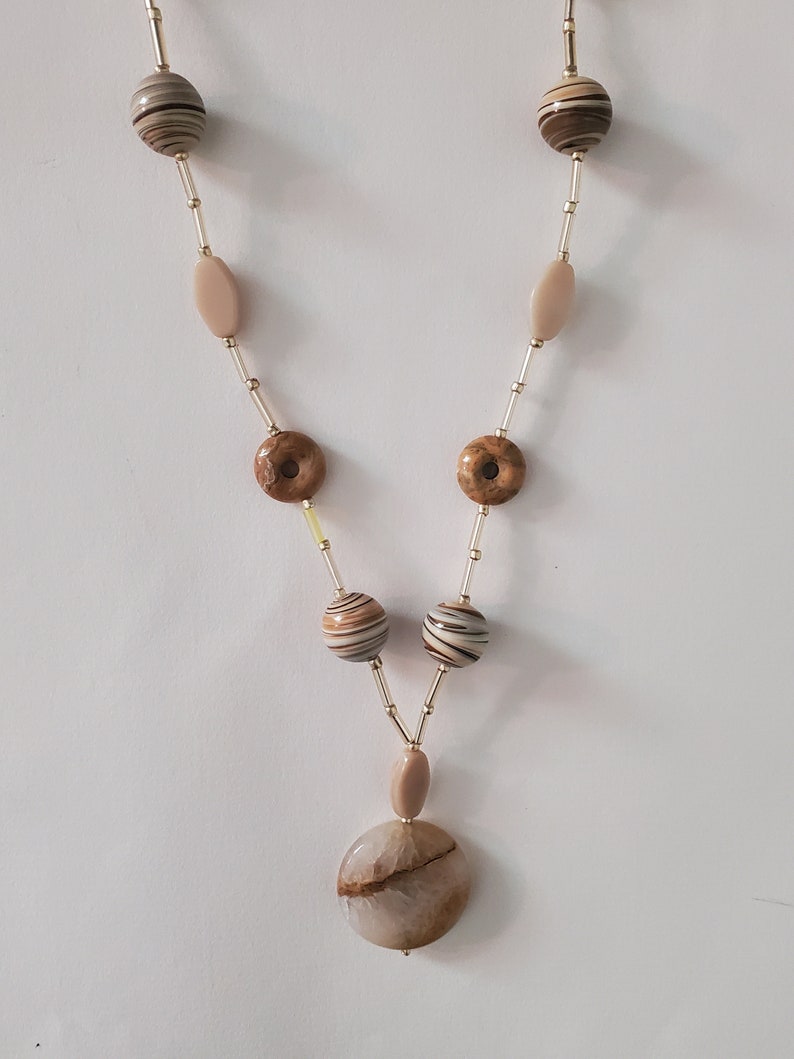 Light Brown and Gold Necklace Stone and Glass image 2