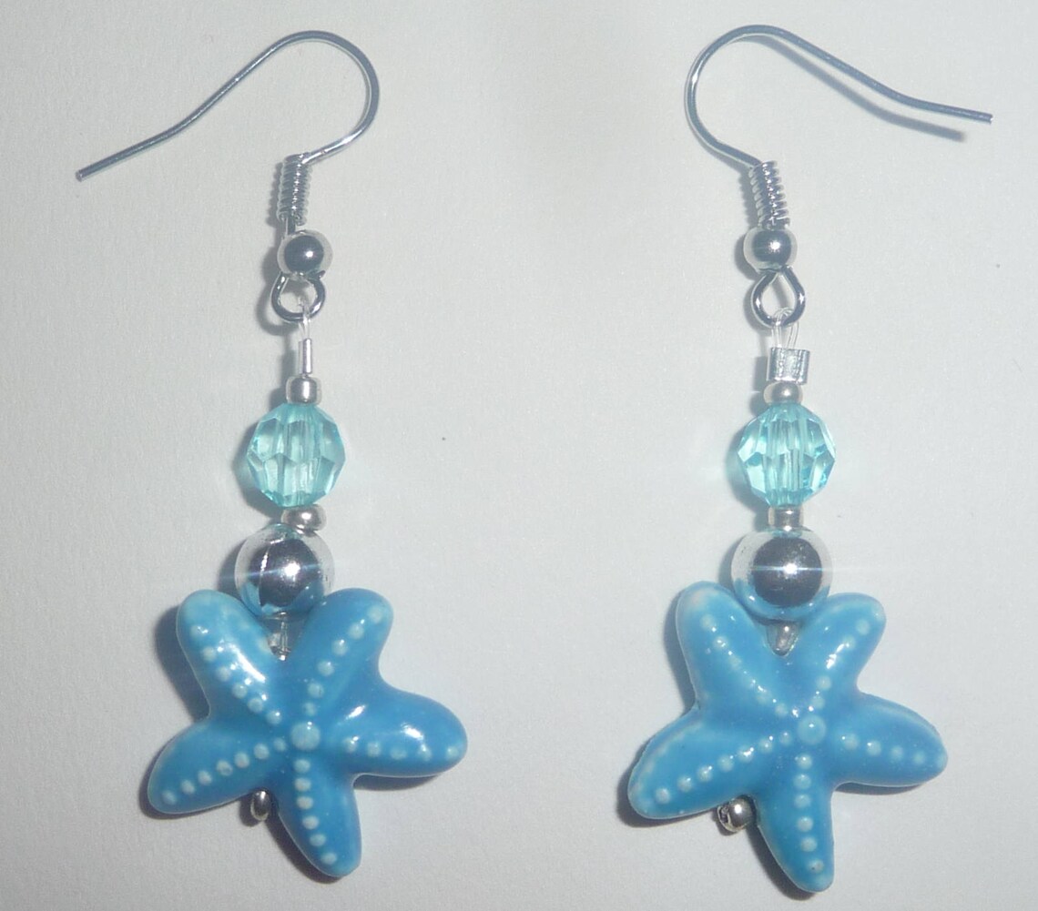 Vintage Starfish Blue Crystal Earrings main image 0