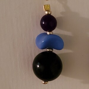 Blue Stone and Glass Beaded Dangle Earrings Blue and Gold image 2