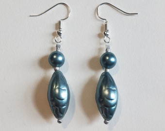 Handmade Blue Dangle Earrings - Blue and Silver - Vintage Beads