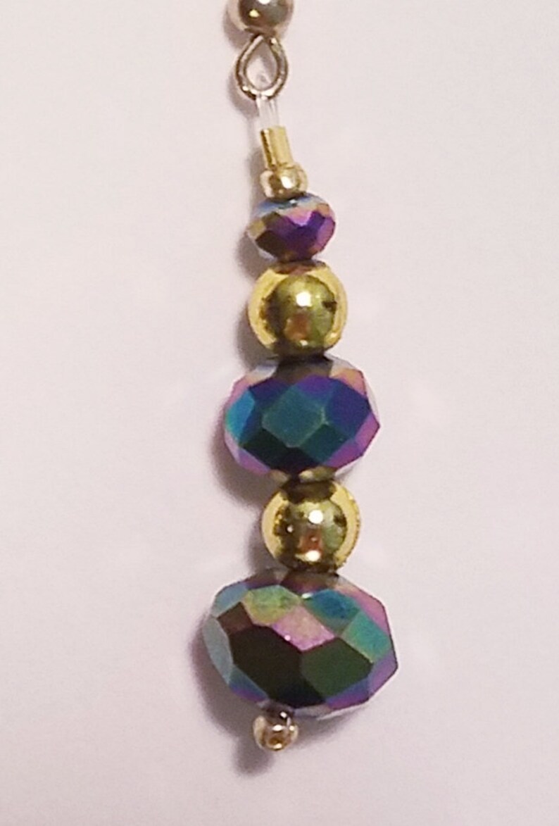 Rainbow Gold Dangle Earrings Rainbow Iridescent Glass Earrings