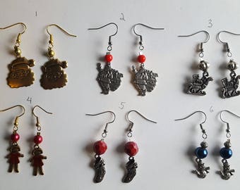 Christmas Earrings - Santa Sleigh Snowman Stocking - Christmas Dangle Earrings (6 Different Styles)