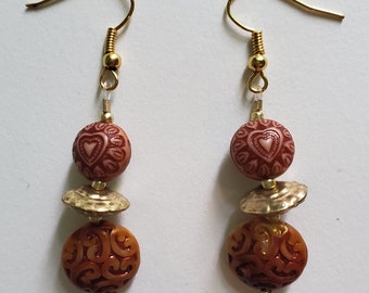 Brown and Gold Dangle Earrings