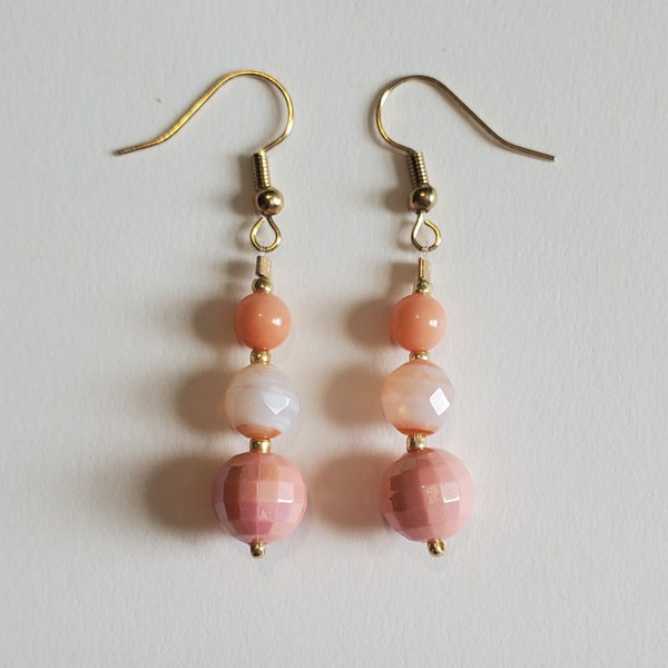 Handmade Coral/Peach Dangle Earrings - Peach/Coral and Gold