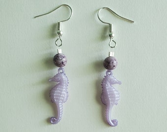 Light Purple Seahorse Earrings - Purple and Silver