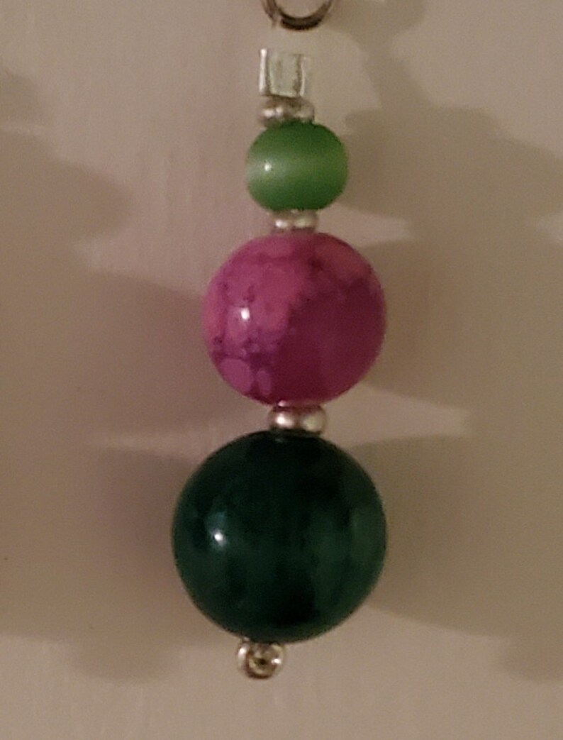 Green Pink Silver Green and Pink Dangle Earrings Glass and Vintage Beads