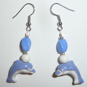 Blue Dolphin Earrings - Dolphin Earrings - Dolphin Beads - Blue Dolphin Beads - Blue Dangle Earrings