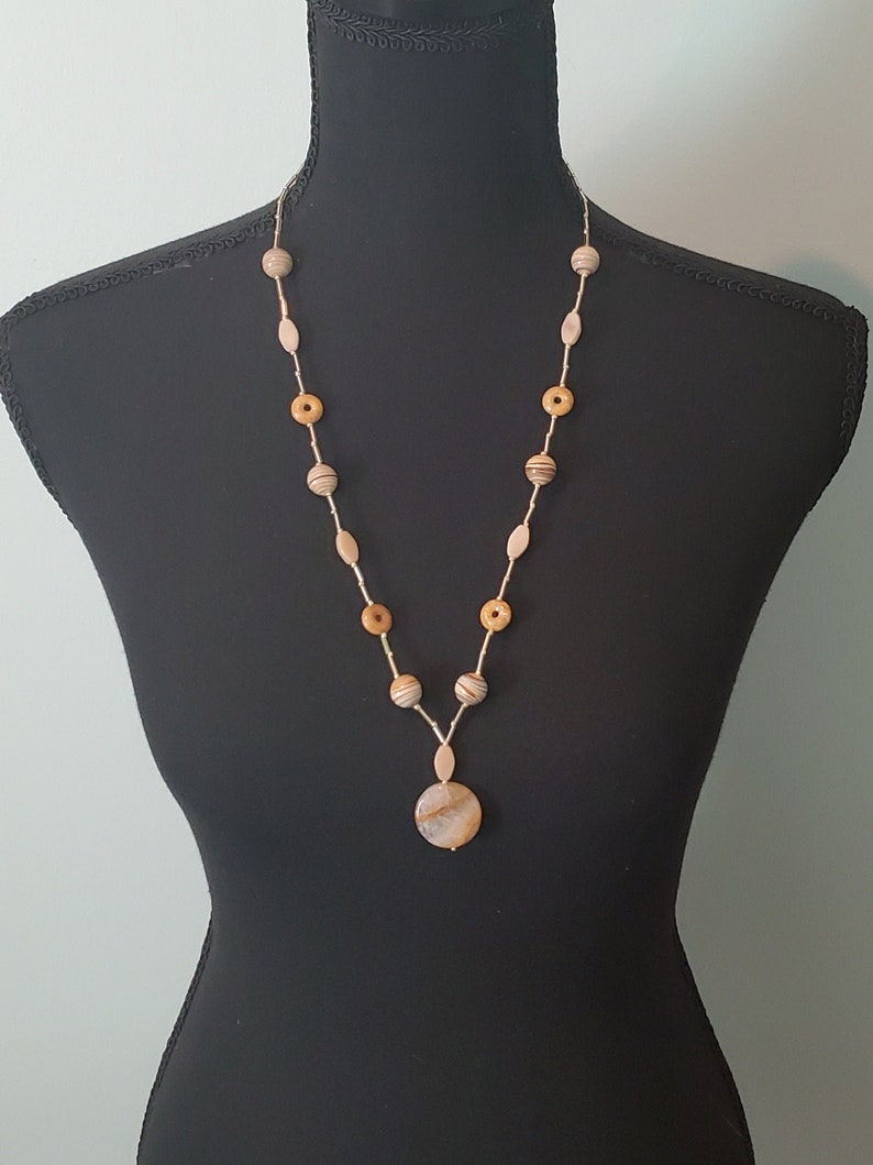 Light Brown and Gold Necklace Stone and Glass image 1