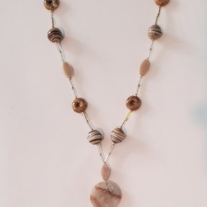 Light Brown and Gold Necklace Stone and Glass image 4