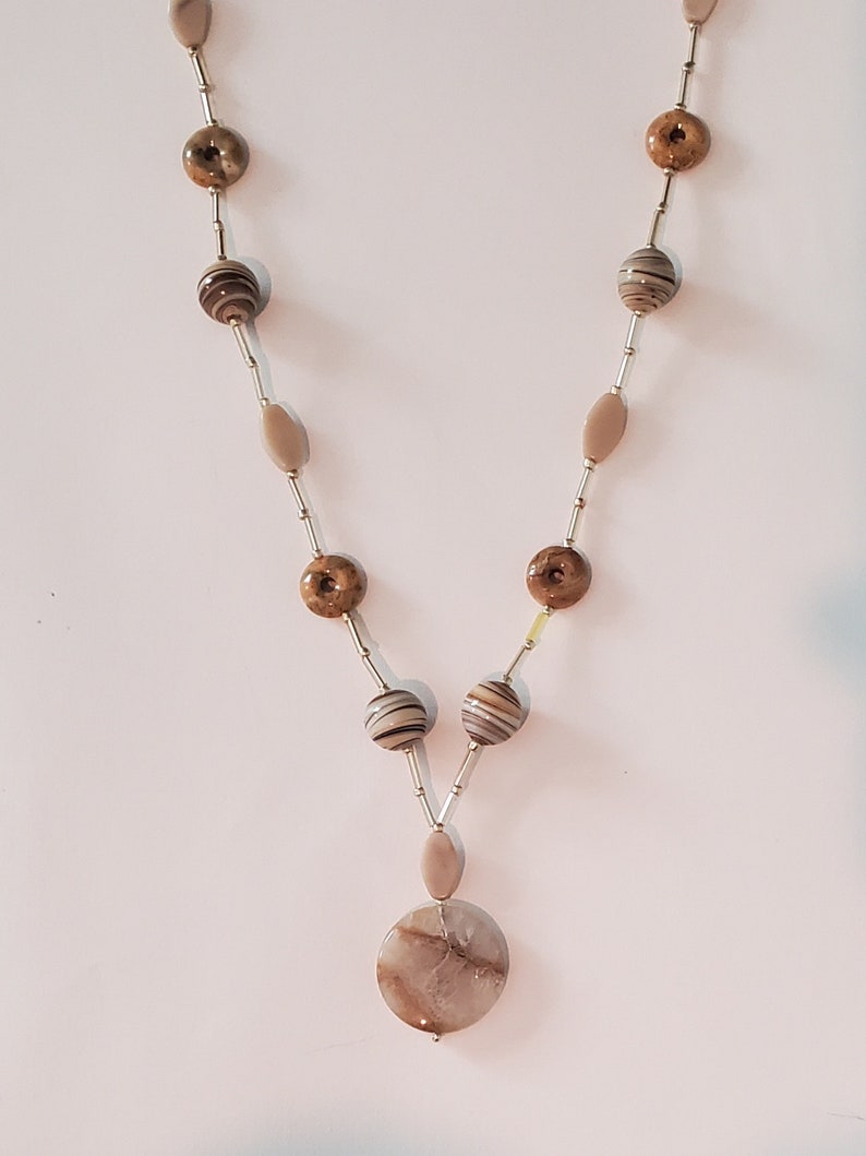 Light Brown and Gold Necklace Stone and Glass image 4